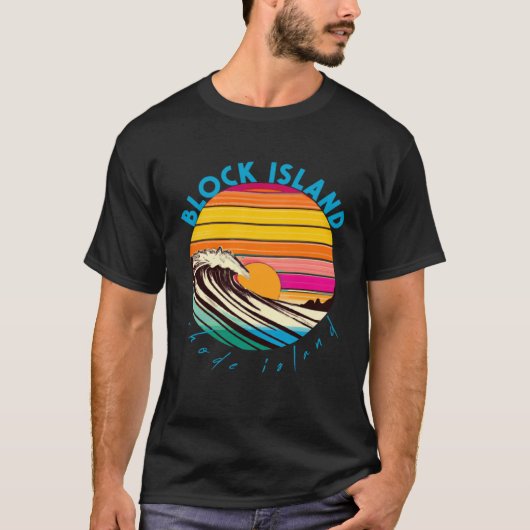 T-shirt Block Island Retro 1980s Style Rhode Island Beach (Devant)