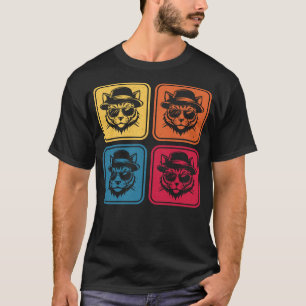 T-shirt Blocs de couleur à 4 panneaux Chat cool Art pop ré