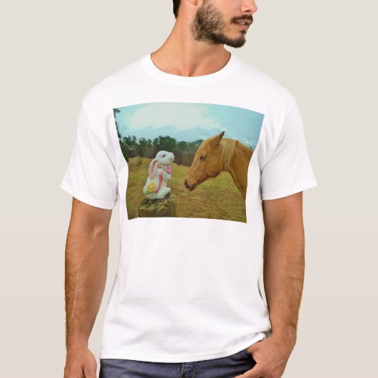 T-shirt Blond Jaune cheval & Bunny de Pâques (Devant)