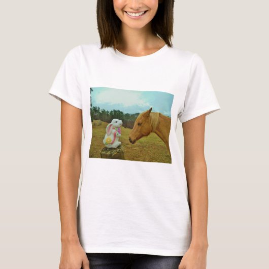 T-shirt Blond Jaune cheval & Bunny de Pâques (Devant)