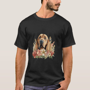 T-shirt Bloodhound Chien Avec Fleurs Vintage Pastel Floral