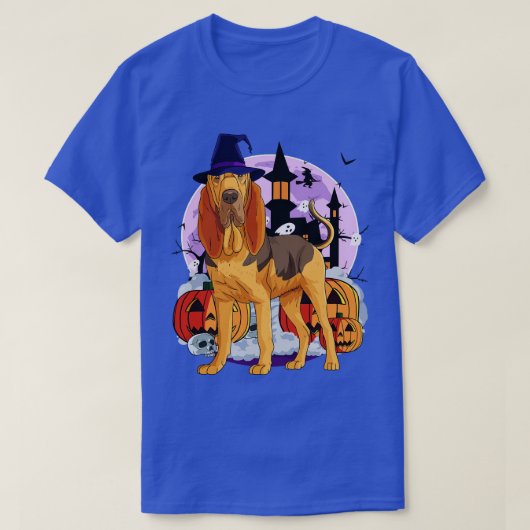 T-shirt Bloodhound Chien mignonne sorcière Citrouille Hall (Design devant)