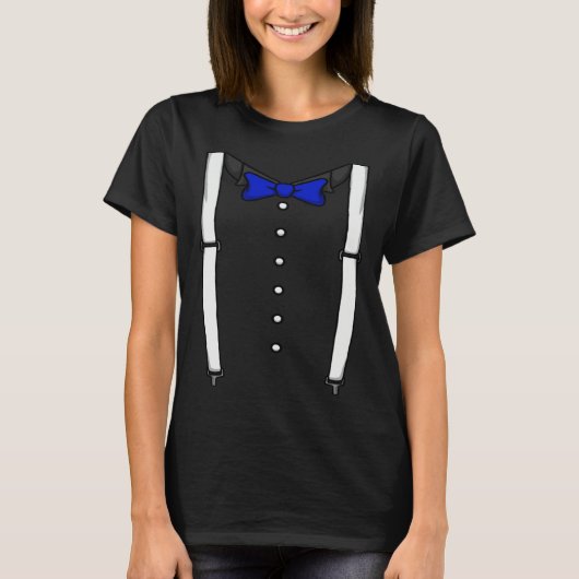 T-shirt Blue Bow Tie Suspenders Cummerbund Tuxedo Bow Tie (Devant)