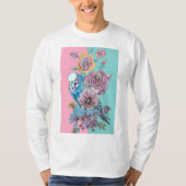 T-shirt Blue Budgie Aquarelle Rouge Roses art floral (Devant)