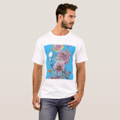 T-shirt Blue Budgie Budgerigar Rose aquarelle art floral (Devant entier)