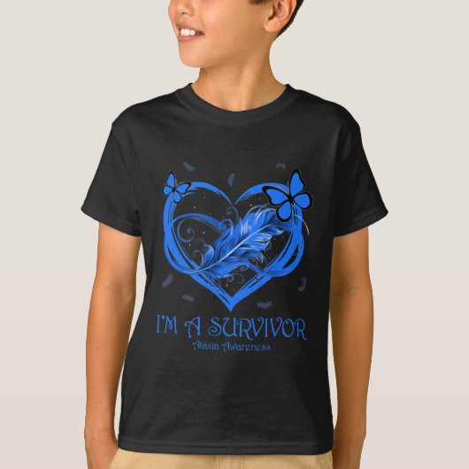 T-shirt Blue Butterfly Heart I'm A Survivor Ataxia Awarene (Devant)