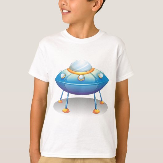 T-shirt Blue Cartoon UFO Spaceship Fun Sci-Fi (Devant)