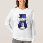 T-shirt Blue Christmas Snowman<br><div class="desc">Un bonhomme de neige mignon et lunatique, vêtu d'un chapeau et d'un gilet en velours bleu, entouré d'étoiles bleues pour Noël.</div>