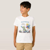 T-shirt Blue Dinosaur Garçon Aquarelle Anniversaire (Devant entier)