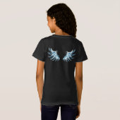 T-Shirt Blue Glowing Angel Wings on black background (Dos entier)