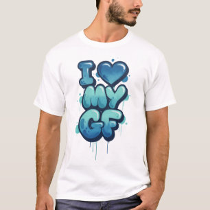 T-Shirt Blue Graffiti J'Aime Ma Copine pour les Co