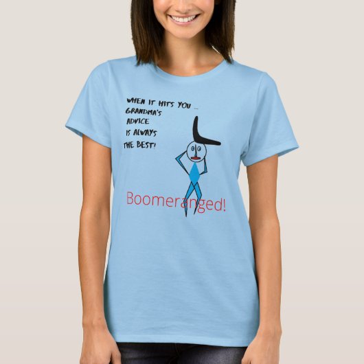 T-shirt Blue 'Grand-mère's Advice' a Boomeranged (Devant)