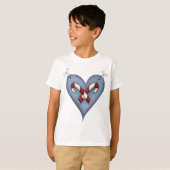 T-shirt Blue Heart with Candy Canes Country Christmas (Devant entier)