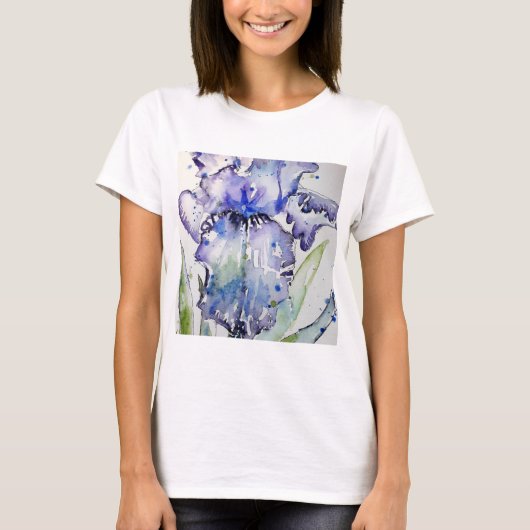 T-shirt Blue Iris Art floral Aquarelle Art (Devant)