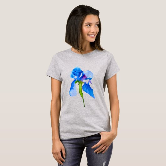 T-shirt Blue Iris moderne aquarelle art floral (Devant entier)