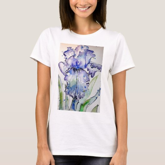 T-shirt Blue Iris Watercolor art T Shirt (Devant)
