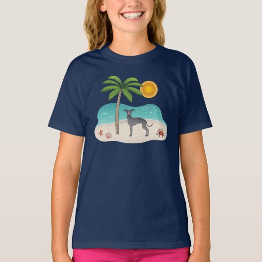 T-shirt Blue Italien Greyhound À Tropical Summer Beach (Devant)