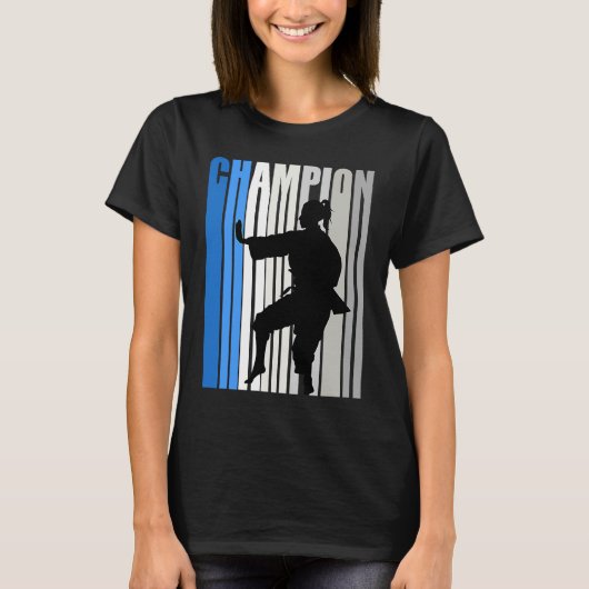 T-shirt Blue Karate Champion Girions Birthday Competition  (Devant)