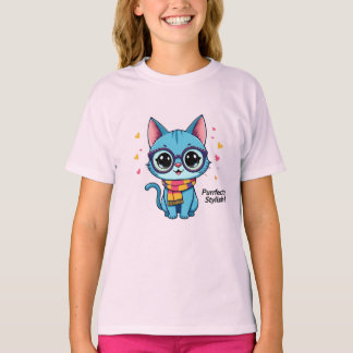 T-shirt Blue Kawaii Kitten