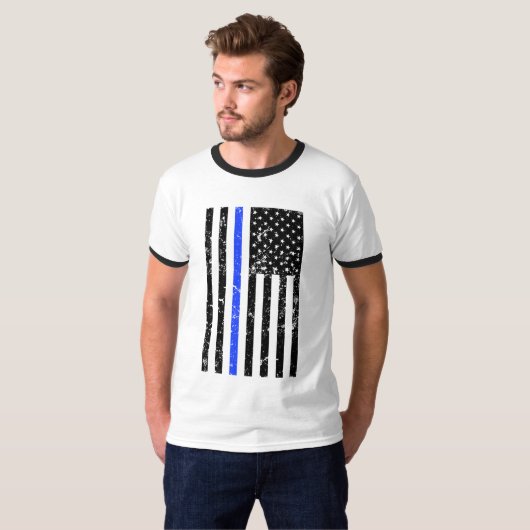 T-shirt Blue Line mince - policier - drapeau affligé (Devant entier)