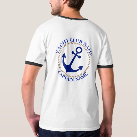 T-shirt Blue Nautical Ancre yacht club bateau marina Nom (Dos entier)