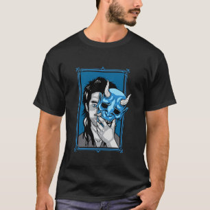 T-shirt Blue Oni Masque Homme Japonais Demon Art esthétiqu