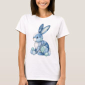T-shirt Blue Patchwork Easter Bunny Floral Gingham Spring (Devant)