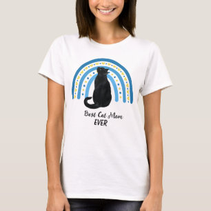 T-shirt Blue Rainbow Best Black Cat Maman