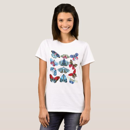 T-shirt Blue Red Moth et Butterfly (Devant entier)