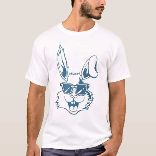 T-shirt Blue Sunglass Bunny Line Art (Devant)