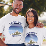 T-shirt Blue Sunset Mountain Custom Family Réunion Voyage<br><div class="desc">Ce coucher de soleil vintage bleu cool sur des montagnes rocheuses dans la nature fait une belle image pour un ensemble de t-shirts customisés pour une réunion de famille, un voyage sur la route ou des vacances d'été. Commémorez votre voyage en montagne avec des tee - shirts naturels assortis pour...</div>