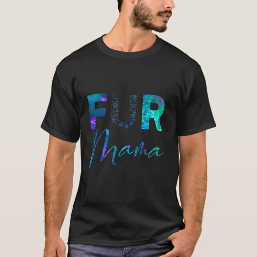 T-shirt Blue teal purple Fur mama paw print heart puppy do (Devant)