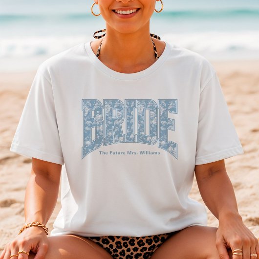 T-shirt Blue Toile BRIDE Engagement Shower Bach Party