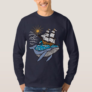 T-shirt Blue Whale Voilier Vague Thème Nautique
