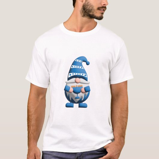 T-shirt Blue White Hanukkah Gnome holding Menorah (Devant)