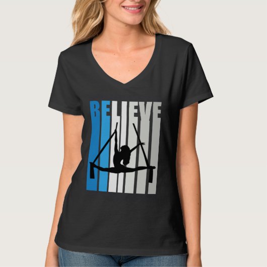 T-shirt Blue Womens Believe Air Dancer Motivational Retro  (Devant)