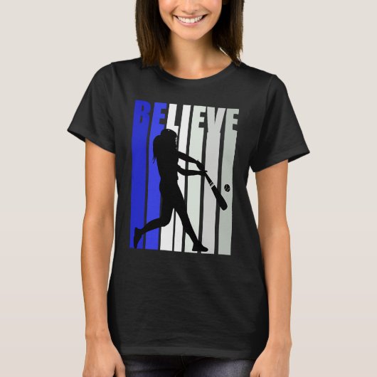 T-shirt Blue Womens Believe Baseball Inspirational Softbal (Devant)