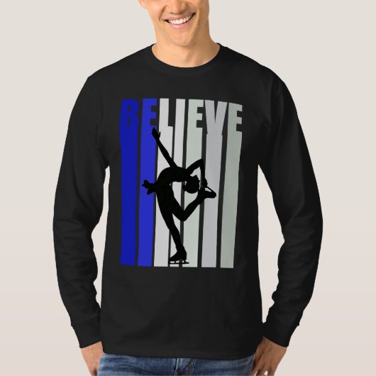 T-shirt Blue Womens Believe Ice Skating Inspirational Squa (Devant)