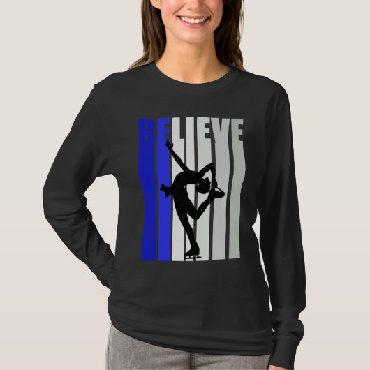 T-shirt Blue Womens Believe Ice Skating Inspirational Squa (Devant)