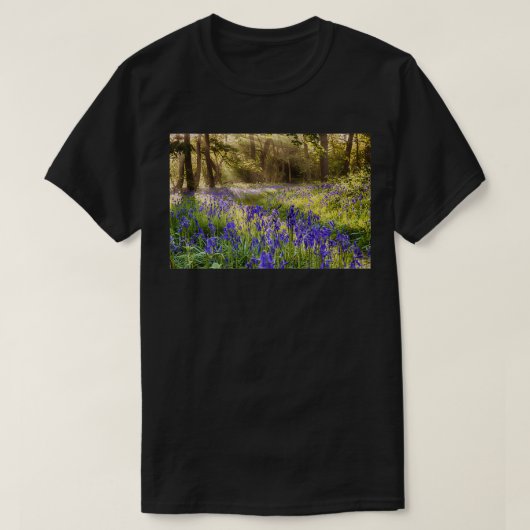 T-shirt Bluebells woodland path with glowing sunrise light (Design devant)