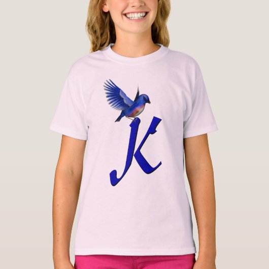 T-shirt Bluebird Monogram Initial K Elegant  (Devant)