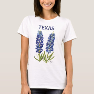 T-shirt Bluebonnets Texas Fleurs sauvages Lupine Aquarelle