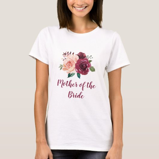 T-shirt Blush Bourgogne Floral Mère de la Mariée (Devant)