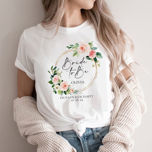T-shirt Blush Floral Wreath Bride À Être