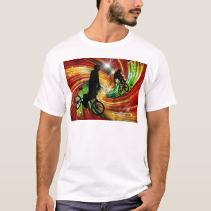T-shirt BMXers dans des remous grunges rouges et oranges