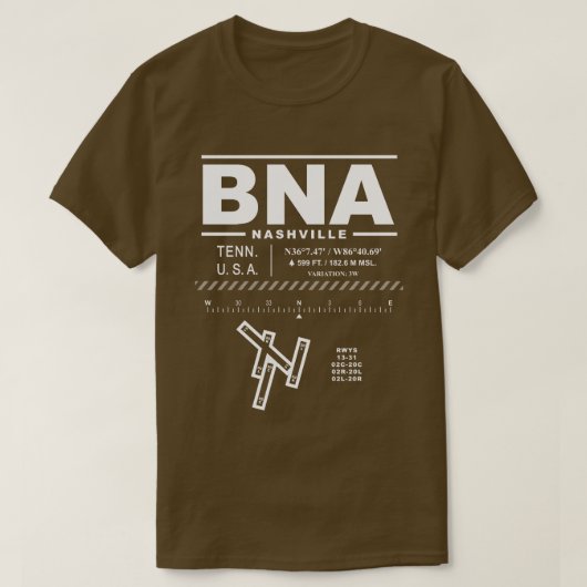 T-shirt BNA de l'aéroport international de Nashvil (Design devant)