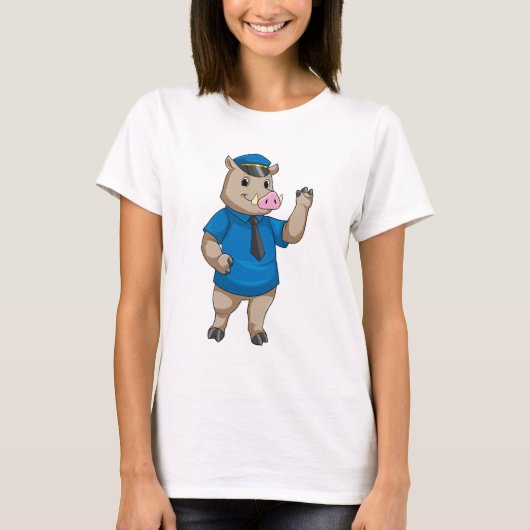 T-shirt Boar en tant qu'officier de police avec casquette (Devant)