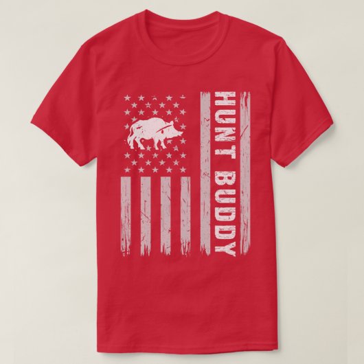 T-shirt Boar Hunt Buddy USA Flag Hog Hung (Design devant)