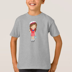 T-shirt Boat capitaine, skipper, Brown Hair, Cute Girl