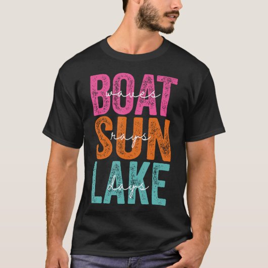 T-shirt Boat Waves Sun Rays Lake Day Retro Summer Vacation (Devant)